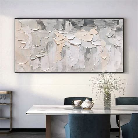 3D flower oil painting Hand-Painted Thick Texture Oil Painting Beige ...