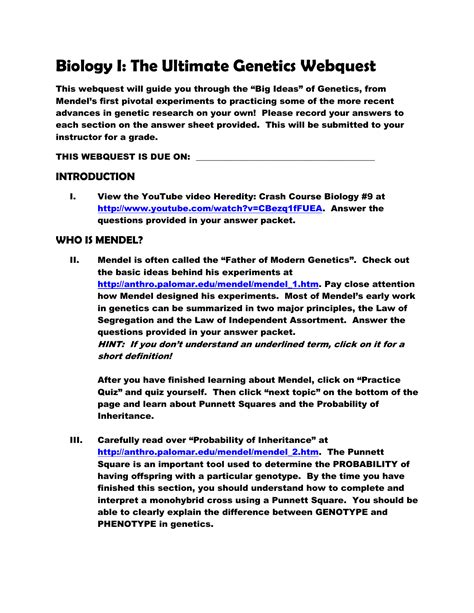 Genetics Webquest Worksheet Answers - BiologyWorksheets.net