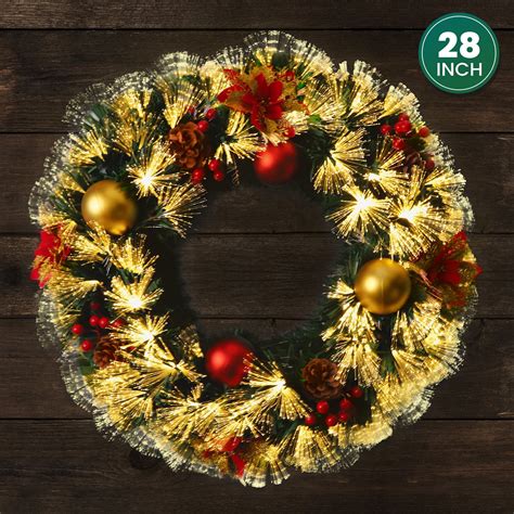 Lighted Christmas Wreath 28inch Extra Large Pre-lit Christmas Wreath ...