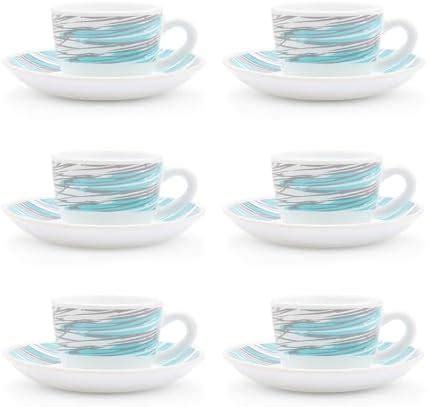 Borosil Larah Opalware Classic Cup and Saucer Set, 145ml, 12-Pieces ...