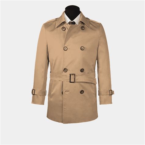 Camel double breasted trench coat with belt and epaulettes