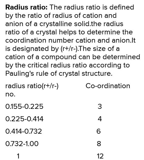 what is radius ratio rule and limitations of this rule. For 2 Marks ...