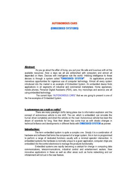 Autonomous cars embedded system - Computer science and technology - Studocu