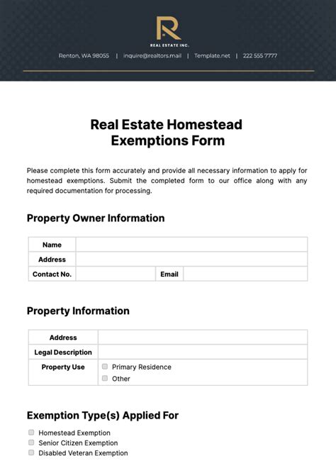 Free Real Estate Homestead Exemptions Form Template to Edit Online