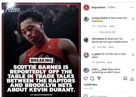 Scottie Barnes Reacts to Report That Raptors Won't Trade Him for Kevin ...