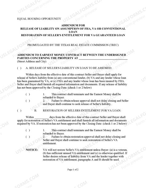 Grand Prairie Texas Addendum for Release of Liability on Assumption of ...