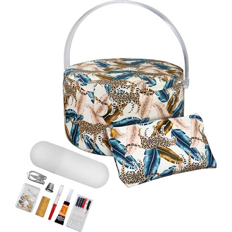 SINGER® Large Jungle Print Premium Round Sewing Basket with Travel ...