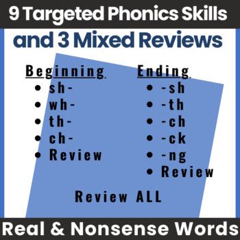 Phonics Word Lists - Common Consonant Digraphs (real and nonsense words)