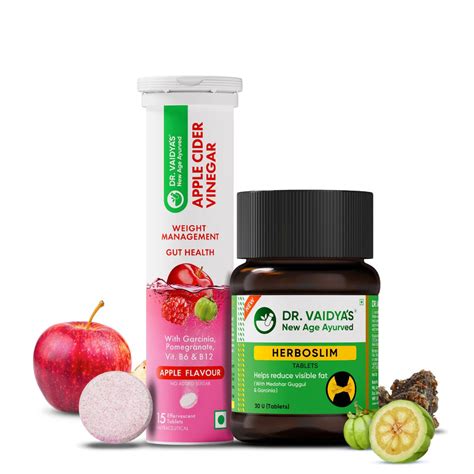 Dr. Vaidya's Apple Cider Vinegar (ACV) Fizz & Herboslim Tablets Combo ...