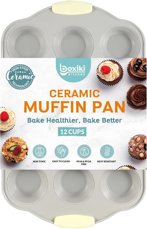 Amazon.com: Boxiki Kitchen 12 Cups Ceramic Coated Muffin Pan for Baking ...