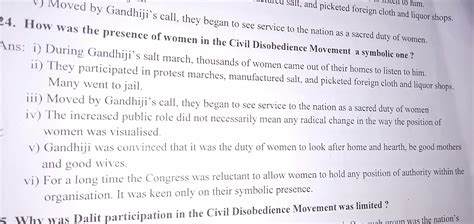 Women played a crucial role in the covil disobedience movement. Explain ...