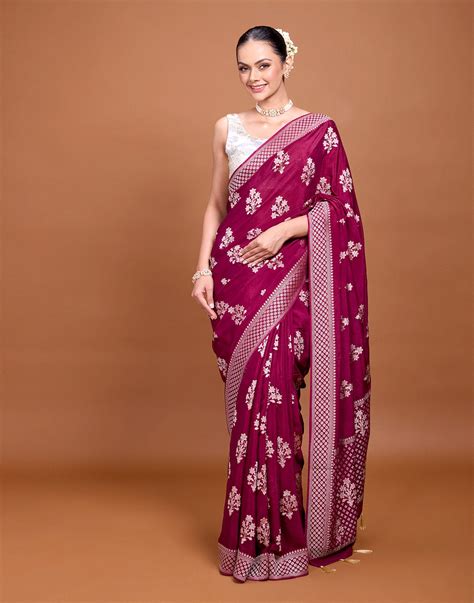 Deep Sangria Festive Chiffon Saree – Roopkala