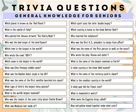 Senior Trivia Printable