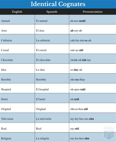Spanish To English Cognates at Pam Calhoun blog