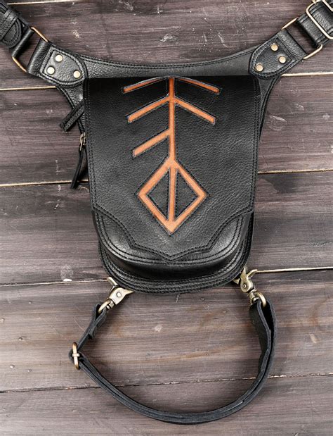 Handcrafted Black Leather Waist Thigh Belt with Rune Design || Leather