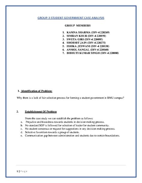 Group 3 Student Government - GROUP-3 STUDENT GOVERNMENT CASE ANALYSIS ...