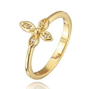 Auragram gold plated ring in flower pattern studded with cubic ...