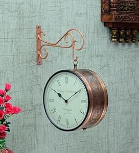 Buy Metal Analog Double Sided Wall Clock Vintage Roman Numerals Station ...