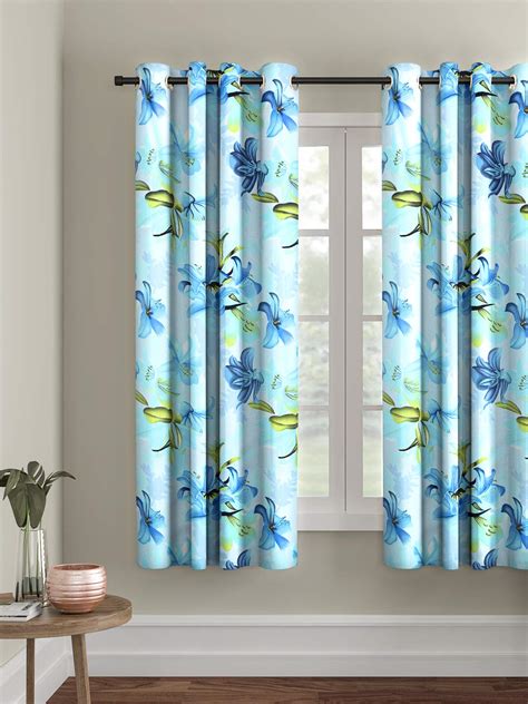 Buy Cortina Floral Light-Filtering Polyester Curtains 5 feet Long Set ...