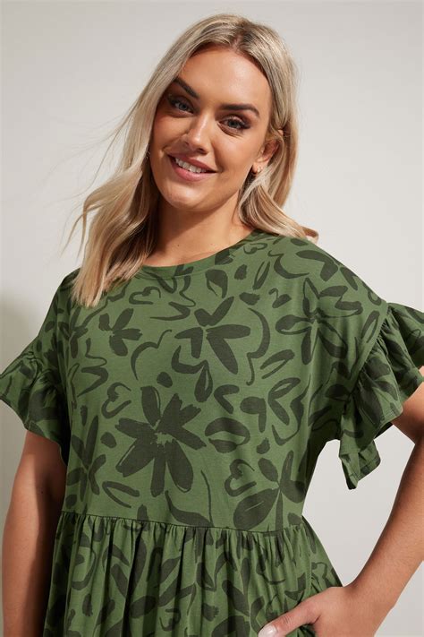 YOURS Plus Size Khaki Green Floral Frill Cotton Midaxi Dress | Yours ...