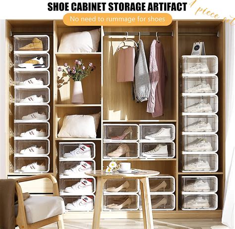 Buy Upgrade All Solid Plastic Shoe Organizer, Shoe Boxes Clear Plastic ...
