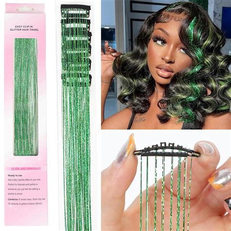 Amazon.com : BAOTA Green Hair Tinsel Clip in Tinsel Glitter Hair ...
