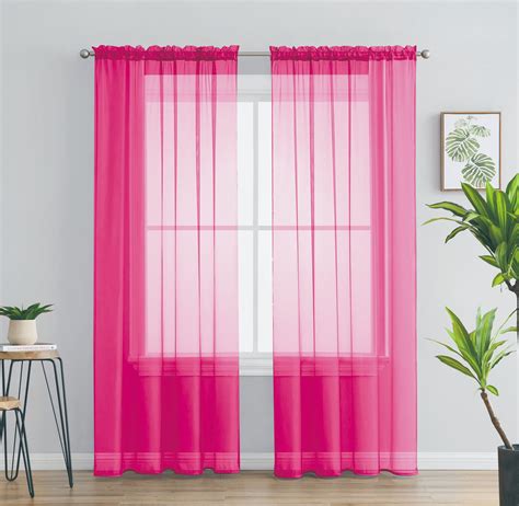2 Piece Solid Rod Pocket Sheer Window Curtains Sheer Hot Pink Curtains ...