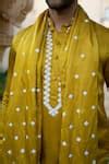 Buy Yellow Satin Linen Embroidered Geometric Mustard Kurta Set For Men ...