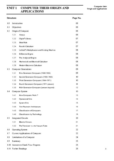 Introduction to Computers (Unit 1): Origins and Applications outline ...