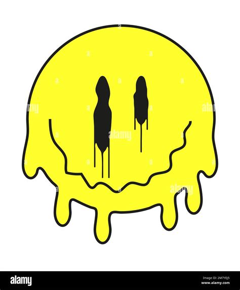 Groovy smiling faces vector. Retro doodle dripping emoji. Funny LSD, surreal, techno, melting ...