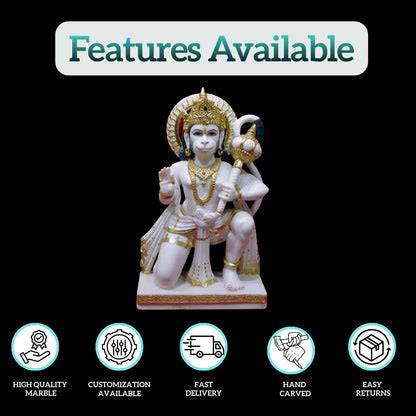 Meditation Pose Hanuman Ji Marble Idol | Peaceful Makrana Marble ...