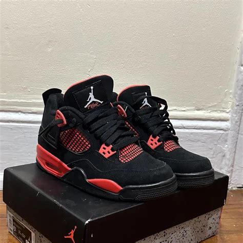 Jordan 4 Retro Red Thunder with Box size 6.5Y... - Depop