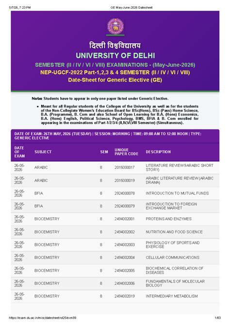 GE May-June 2026 Examination Datesheet for Semester II, IV, VI - Studocu