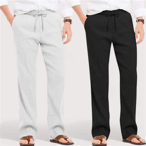 Combo of 2 Linen Loose Fit Men Pant Light Gray and Black-49603 ...