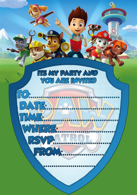 20 x Paw Patrol Party invitations