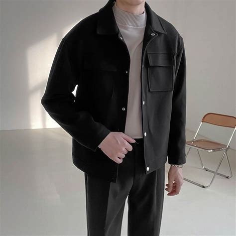 Korean Fashion Style Flap Pocket Snap Button Shacket Casual Streetwear ...