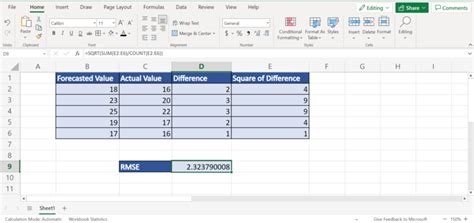 Image result for Root Mean Square Error Excel