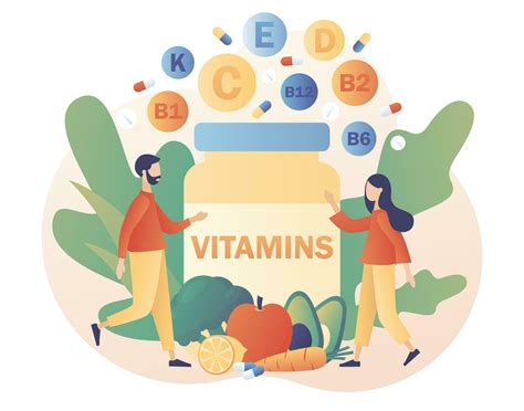 Vitamins complex. Healthy lifestyle. Tiny people and jar multi vitamin supplement, vitamin A ...