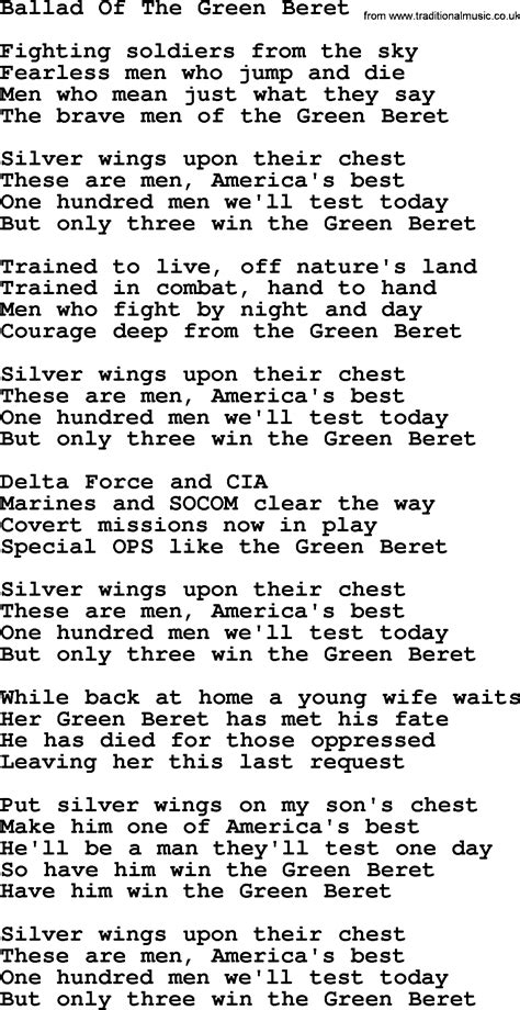 Dolly Parton song: Ballad Of The Green Beret, lyrics