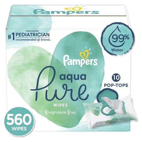 Pampers Aqua Pure Natural Sensitive Baby Wipes, 10X Pop-Top, 560 Ct ...