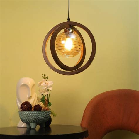 ELIANTE Brown Wood Base Brown White Shade Hanging Light - Dp-222-1Lp