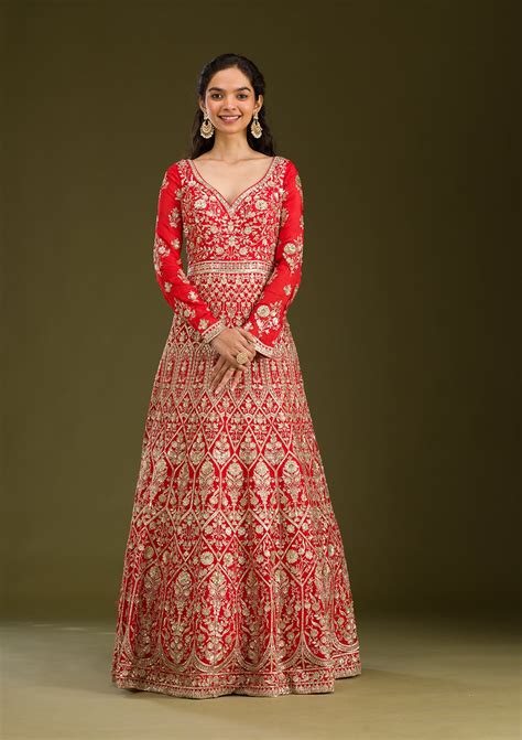 Buy Rust Zariwork Semi Crepe Readymade Salwar Suit - Koskii