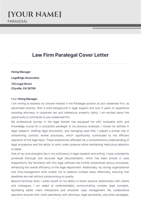 Paralegal Cover Letter Template