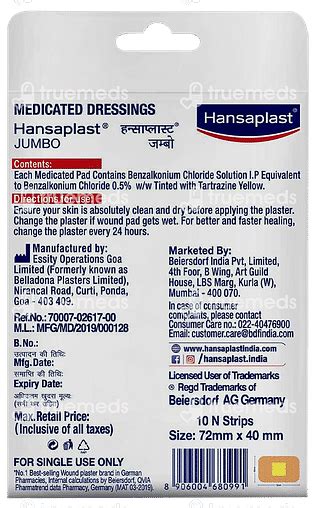Hansaplast Jumbo Antiseptic Larger Wound Pad 10 - Uses, Side Effects ...