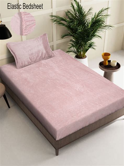 Klotthe Light Pink Solid Woolen Fitted Single Bed Sheet with Pillow Co ...