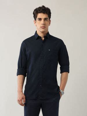 Buy Arrow Sports Men's Navy Blue Textured Pure Cotton Slim Fit Shirt ...