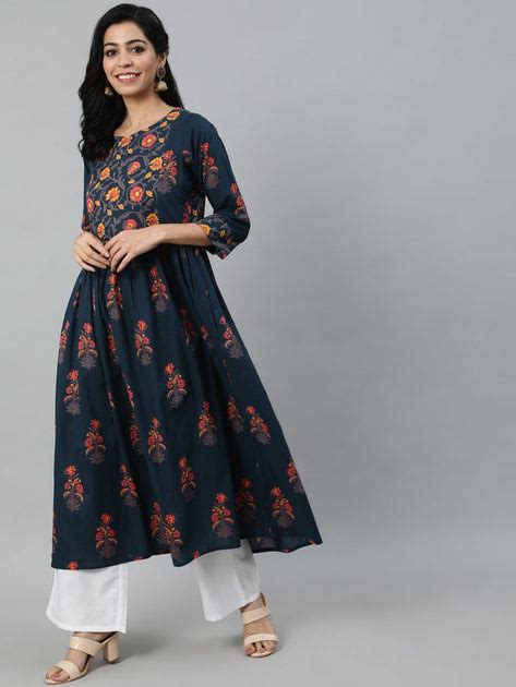 Women Blue And Pink Floral Ethnic A-line Midi Dress – Nayo Clothing