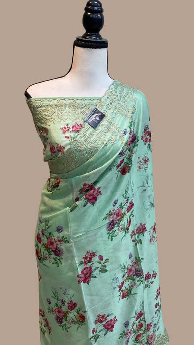 Pure Georgette Digital Print with Chikankari Handloom Banarasi Saree ...