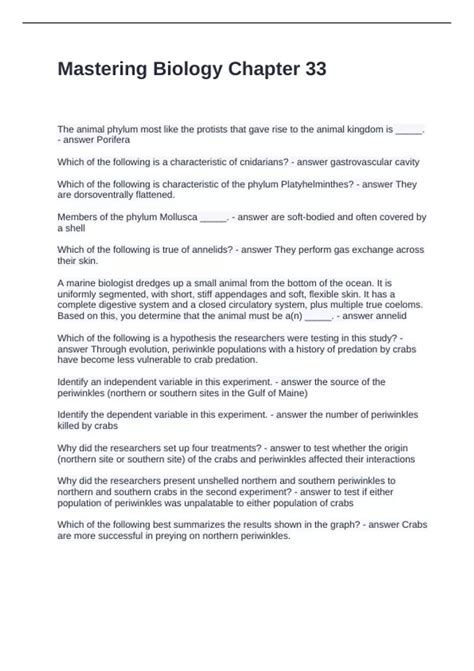 Mastering Biology Chapter 33 Questions and Answers 100% Solved ...