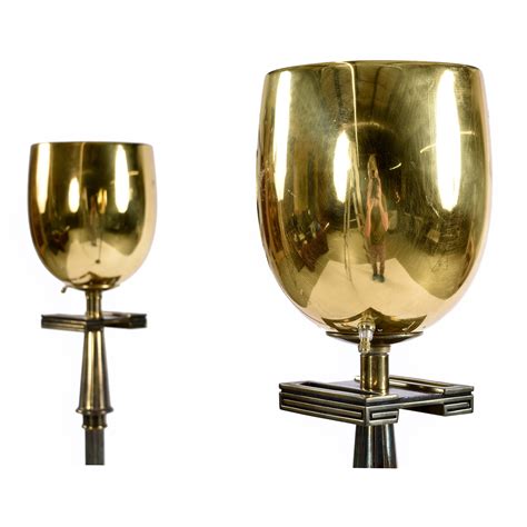 Pair of Art Deco Regency Greek Key Brass Chalice Stiffel Torchiere ...